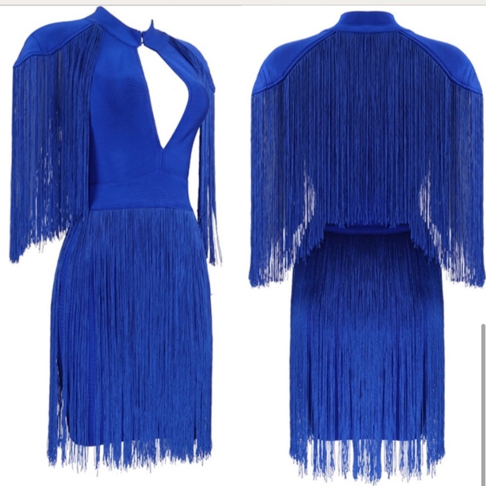Royal Blue Tassel Fringe Bandage Cocktail Dress